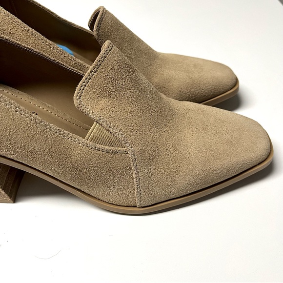 Joie Suede Tan Closed Toe Leather Block Chunky Heel Slip On Loafers Size 7.5 - Picture 8 of 12